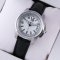 Calibre de Cartier diamond womens watch replica silver dial steel black leather strap