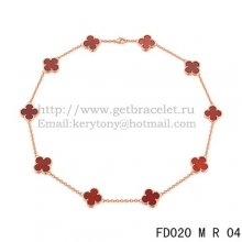 VCA Vintage Alhambra Necklace Pink Gold 10 Motifs Carnelian Mother of Pearl 45cm