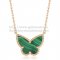 Van Cleef Arpels Lucky Alhambra Butterfly Pendant Pink Gold With Malachite Mother Of Pearl