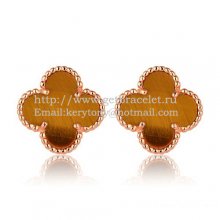 Van Cleef & Arpels Sweet Alhambra Earrings 15mm Pink Gold With Tiger's Eye Mother Of Pearl