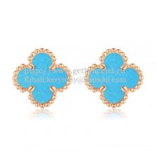 Van Cleef & Arpels Sweet Alhambra Earrings 9mm Pink Gold With Turquoise Mother Of Pearl