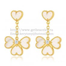 Van Cleef & Arpels Sweet Alhambra Effeuillage Earrings Yellow Gold With White Mother Of Pearl