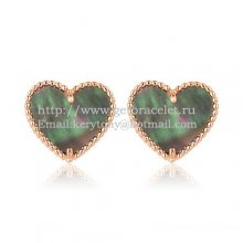 Van Cleef & Arpels Sweet Alhambra Heart Earrings Pink Gold With Gray Mother Of Pearl