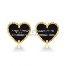 Van Cleef & Arpels Sweet Alhambra Heart Earrings Yellow Gold With Black Onyx Mother Of Pearl