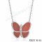 Fake Van Cleef & Arpels Butterfly Pendant In White Gold With Pink Coral