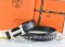 Hermes Reversible Belt Black/Black Crocodile Stripe Leather With18K White Silver H Buckle