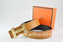 Hermes Reversible Belt Light Coffe/Black Togo Calfskin With 18k Gold Geometric Stripe H Buckle