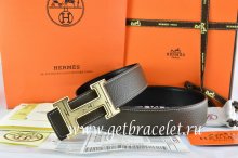 Hermes Reversible Belt Brown/Black Togo Calfskin With 18k Gold Geometric Stripe H Buckle