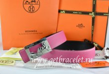 Hermes Reversible Belt Pink/Black Togo Calfskin With 18k Silver Coach H Buckle