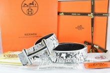 Hermes Reversible Belt White/Black Snake Stripe Leather With 18K Silver Idem Buckle