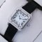 Cartier Santos 100 quartz womens watch replica stainless steel black leather strap