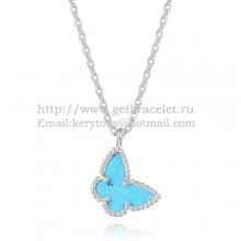 Van Cleef Arpels Lucky Alhambra Butterfly Necklace White Gold With Turquoise Mother Of Pearl