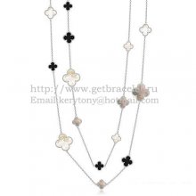 Van Cleef & Arpels Magic Alhambra Necklace White Gold 16 Motifs With Black Agate White Gray Mother Of Pearl