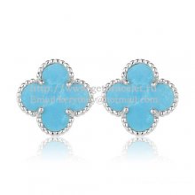 Van Cleef & Arpels Sweet Alhambra Earrings 15mm White Gold With Turquoise Mother Of Pearl