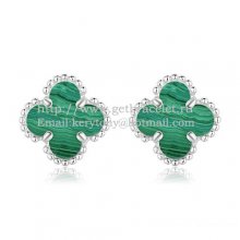 Van Cleef & Arpels Sweet Alhambra Earrings 9mm White Gold With Malachite Mother Of Pearl