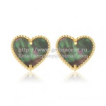 Van Cleef & Arpels Sweet Alhambra Heart Earrings Yellow Gold With Gray Mother Of Pearl