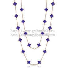 Van Cleef & Arpels Vintage Alhambra Necklace Pink Gold 20 Motifs With Lapis Stone Mother Of Pearl