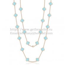 Van Cleef & Arpels Vintage Alhambra Necklace Pink Gold 20 Motifs With Turquoise Mother Of Pearl