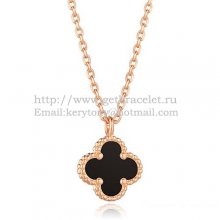 Van Cleef & Arpels Sweet Alhambra Pendant Pink Gold With Black Agate Mother Of Pearl 9mm