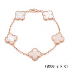 Replica Van Cleef & Arpels Alhambra Bracelet In Pink With 5 White Clover