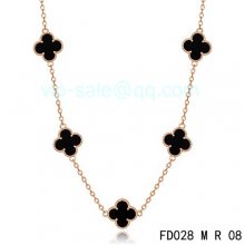 Fake Van Cleef & Arpels Vintage Alhambra Necklace In Pink Gold With 5 Motifs