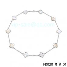 Fake Van Cleef & Arpels Vintage Alhambra Necklace In White Gold With 10 Motifs