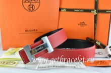 Hermes Reversible Belt Red/Black Togo Calfskin With 18k Silver Logo H Buckle