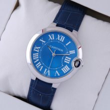 Ballon Bleu de Cartier medium steel watch imitation blue dial leather strap