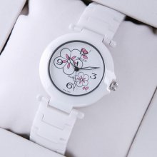 Pasha de Cartier white ceramic womens watch replica steel white flowers dial