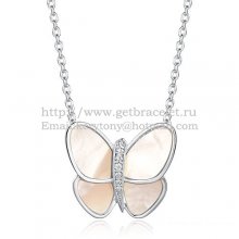 Van Cleef & Arpels Flying Butterfly Pendant Necklace White Gold With White Mother Of Pearl Diamonds