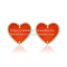 Van Cleef & Arpels Sweet Alhambra Heart Earrings Pink Gold With Carnelian Mother Of Pearl