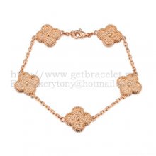 Van Cleef & Arpels Vintage Alhambra Bracelet 5 Motifs Pink Gold