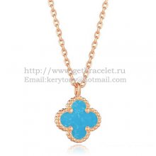 Van Cleef & Arpels Sweet Alhambra Pendant Pink Gold With Turquoise Mother Of Pearl 9mm