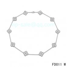 Imitation Van Cleef & Arpels Vintage Alhambra Necklace In White Gold With 10 Motifs