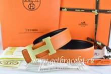 Hermes Reversible Belt Orange/Black Togo Calfskin With 18k Gold H Buckle