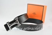 Hermes Reversible Belt Black/Black Togo Calfskin With 18k Silver Smooth H Buckle