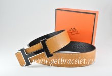 Hermes Reversible Belt Light Coffe/Black Togo Calfskin With 18k Black Silver H Buckle