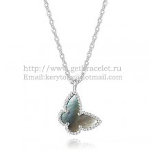 Van Cleef Arpels Lucky Alhambra Butterfly Necklace White Gold With Gray Mother Of Pearl