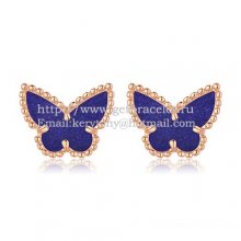 Van Cleef & Arpels Sweet Alhambra Butterfly Earrings Pink Gold With Lapis Stone Mother Of Pearl