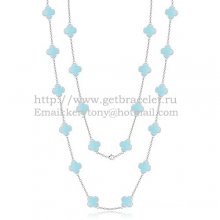 Van Cleef & Arpels Vintage Alhambra Necklace White Gold 20 Motifs With Turquoise Mother Of Pearl