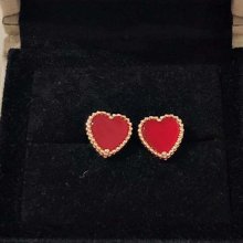 Van Cleef & Arpels Sweet Alhambra Heart Earring Pink Gold Carnelian