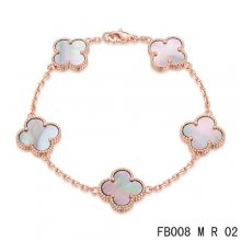 Imitation Van Cleef & Arpels Alhambra Bracelet In Pink With 5 Gray Clover