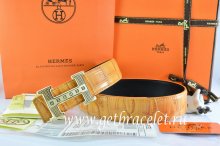 Hermes Reversible Belt Orange/Black Crocodile Stripe Leather With18K Gold Stripe Logo H Buckle