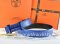 Hermes Reversible Belt Blue/Black Ostrich Stripe Leather With 18K Blue Silver Narrow H Buckle