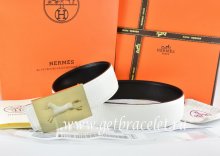 Hermes Reversible Belt White/Black Togo Calfskin With 18k Hollow Horse Gold Buckle