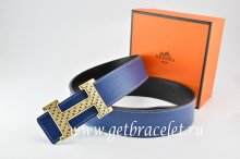 Hermes Reversible Belt Dark Blue/Black Togo Calfskin With 18k Gold Speckle H Buckle