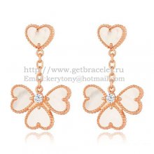 Van Cleef & Arpels Sweet Alhambra Effeuillage Earrings Pink Gold With White Mother Of Pearl