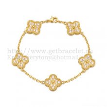 Van Cleef & Arpels Vintage Alhambra Bracelet 5 Motifs Yellow Gold With Round Diamonds