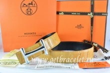 Hermes Reversible Belt Orange/Black Crocodile Stripe Leather With18K Silver Idem Buckle