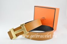 Hermes Reversible Belt Light Coffe/Black Togo Calfskin With 18k Drawbench Gold H Buckle